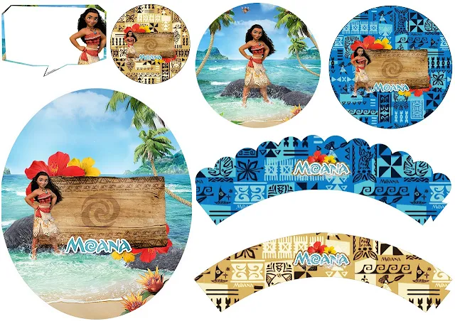 Moana: Wrappers y Toppers para Cupcakes para Imprimir Gratis.