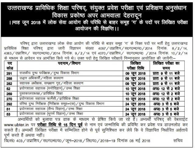 Ubter Exam Calender for June 2018 Exams