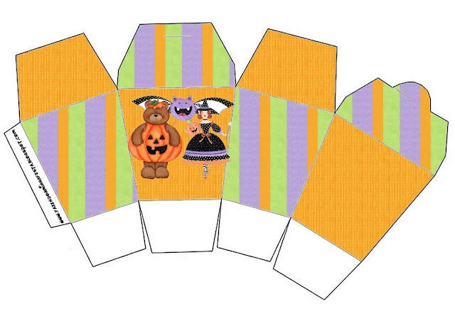 Halloween Bear and Witch: Free Printables, Party Favor Boxes.