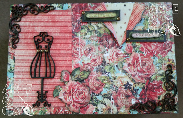 Caixa com apliques de madeira e scrapbooking: corselet (tampa)