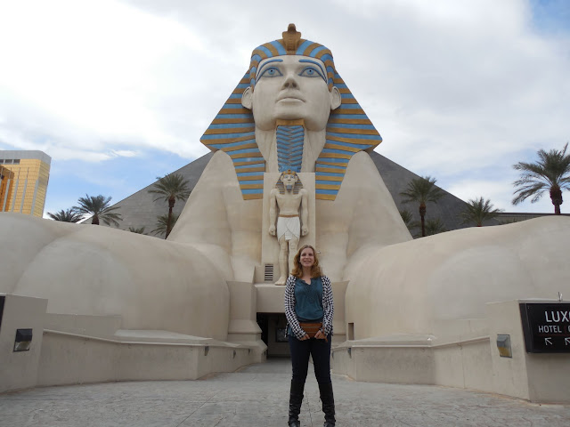 in front of the fake sphinx