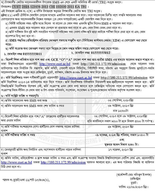 Admission notice of CUET for Undergraduate Admission 2013-14