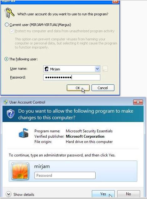 Windows XP, Run As. Cliquez sur L'utilisateur suivant. Tapez ensuite le nom d'utilisateur et le mot de passe de l'administrateur et cliquez sur OK.