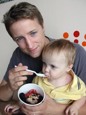 dad and baby boy eating ice cream