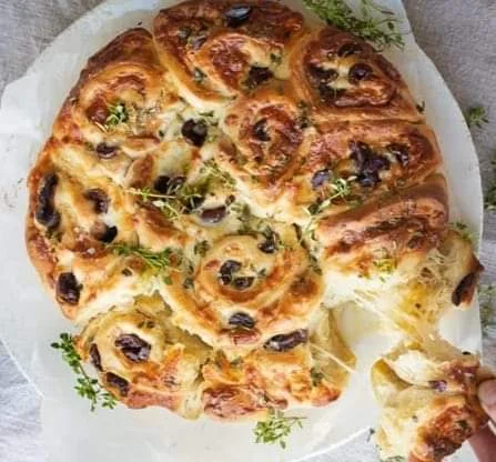 Olive and cheese bread with capers and thyme