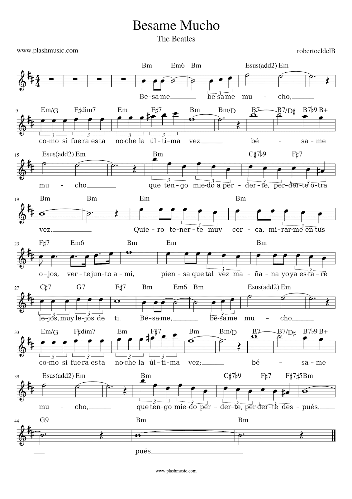 Free sheet music of Kiss me a lot (Bésame Mucho) - Free sheet music for sax