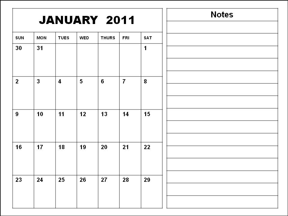 Homemade Blank Calendar 2011 January Printable Template