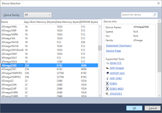 Atmel Studio 7 - Device Selection dialog