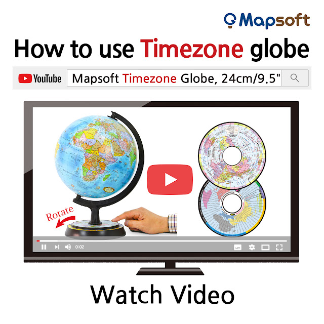 Mapsoft Blue Timezone World Globe, 24cm/9.5 inch, BZ-24E