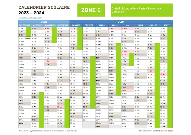 Calendrier scolaire 2023-2024