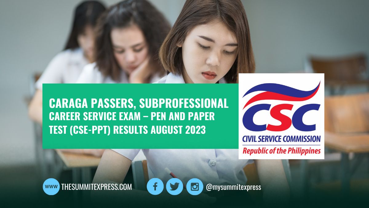 CARAGA Passers SubProfessional: August 2023 Civil Service exam CSE-PPT results