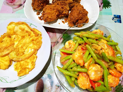 Dinner Dengan Buncis Goreng Udang Galah Bersos