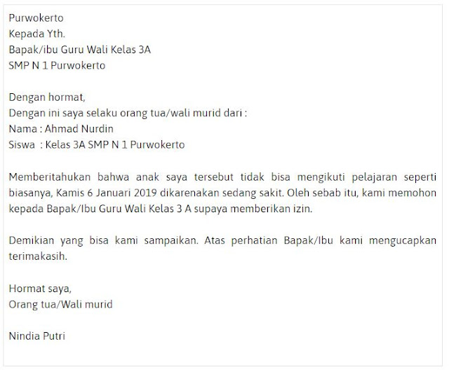 Contoh Surat Izin Sakit Online untuk Sekolah SMP