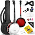 Pyle 5 String Resonator Banjo Starter Kit, Full Size 24 Bracket, Geared 5th Tuner Professional Instrument with Remo Drum and Hardwood Back, Gig Bag, Tuner, Picks, Strap, Tools