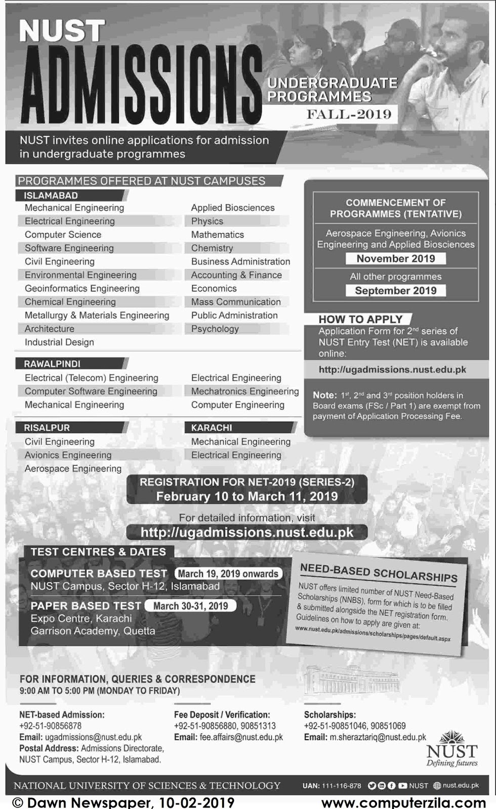 Admissions Open For Fall 2019 At NUST Islamabad Campus