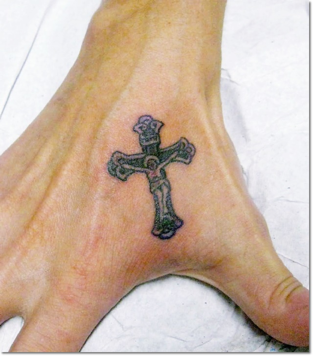 orthodox cross tattoo, hand tattoo design