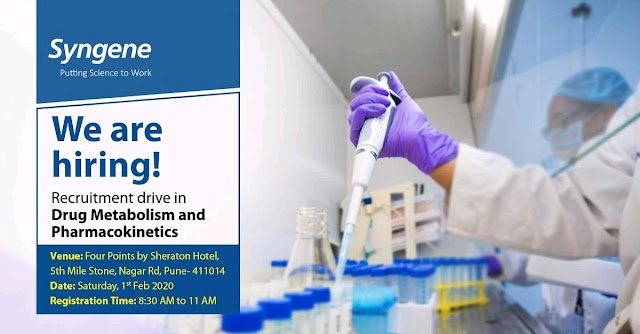 Syngene | Walk-in for Drug Metabolism and Pharmacokinetics on 1 Feb 2020 | Bangalore