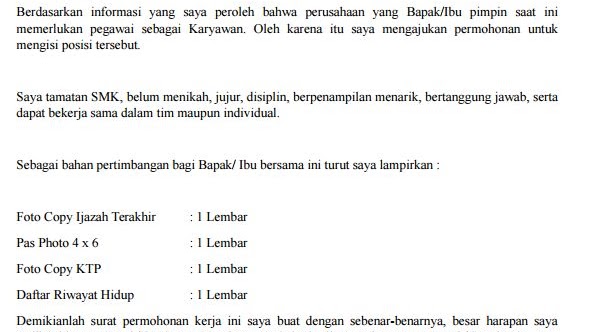 Contoh Surat Lamaran Kerja Singkat Kepada Toko Roti