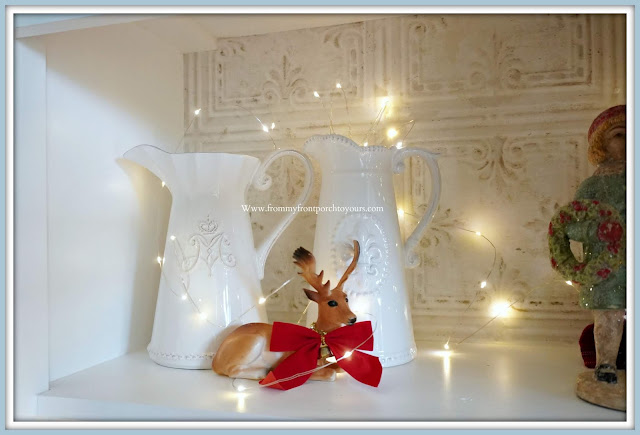 French -Farmhouse- Cottage- White- Dining -Room- Cabinet-Christmas-Shelf- Vignettes-Vintage-Style-From My Front Porch To Yours