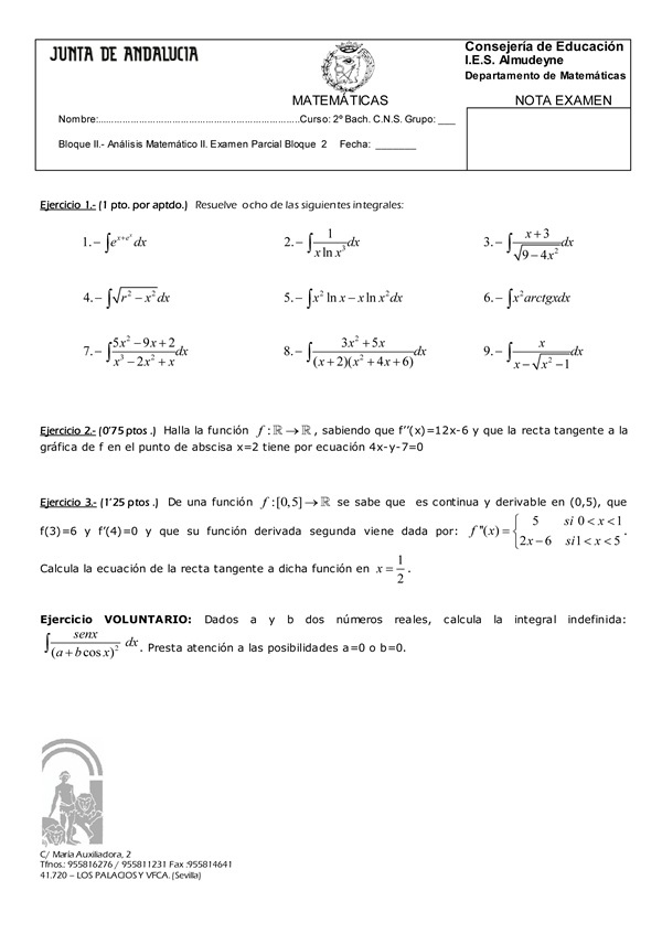 MATEMÁTICAS II BACHILLERATO CIENCIAS DE LA NATURALEZA Y LA SALUD