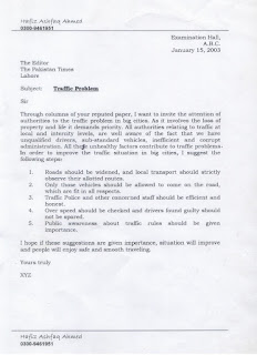 English Letter To News Editor for Traffic Problem - Inter/BA/BSc Classes