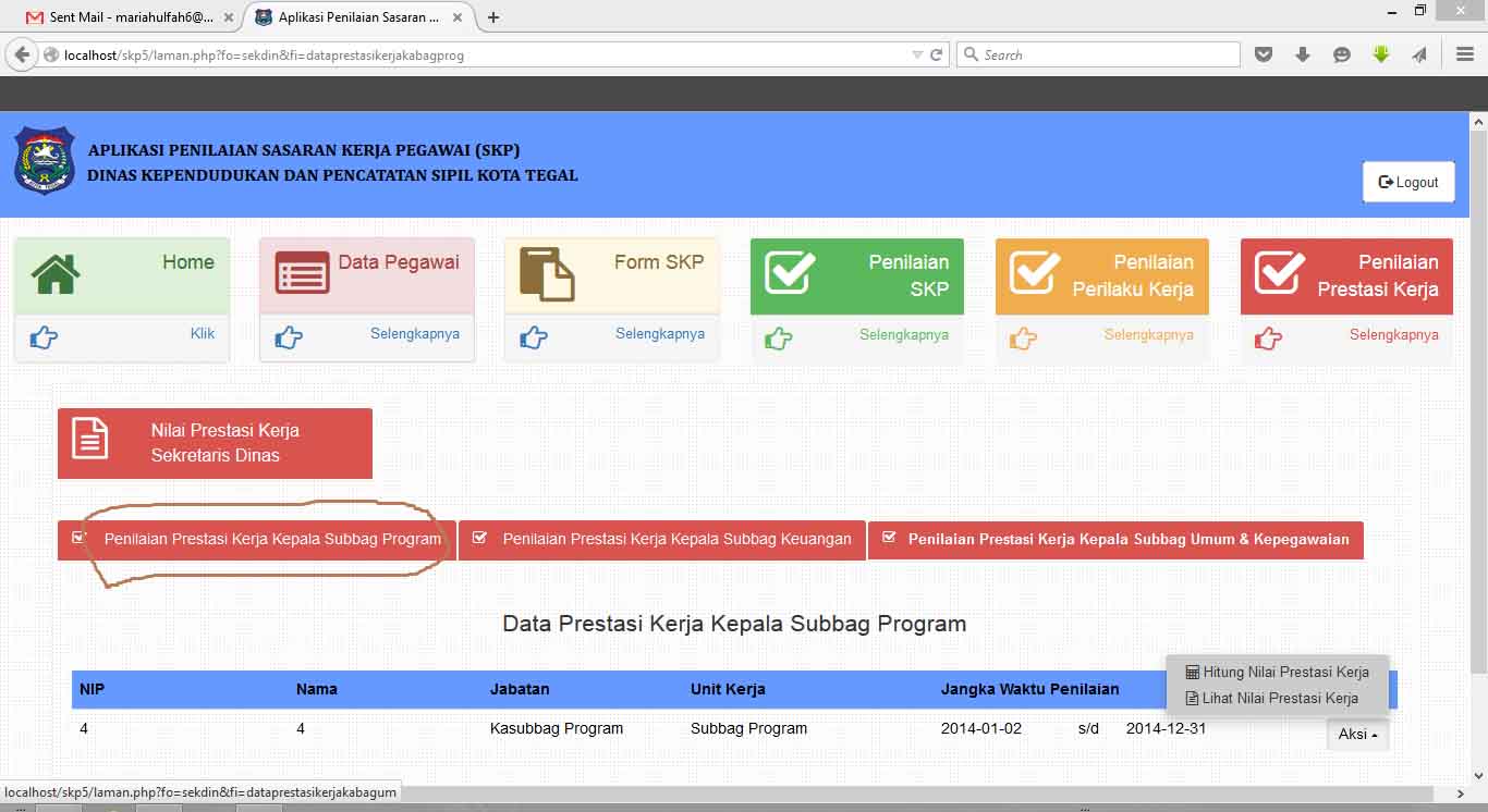 WEB :: Screenshot Halaman Penilai Aplikasi Penilai Prestasi Kerja PNS ...