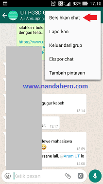 cara admin menghapus chat grup whatsapp