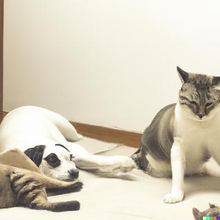 DALL·E  create images of dogs and cats playing together in an apartment