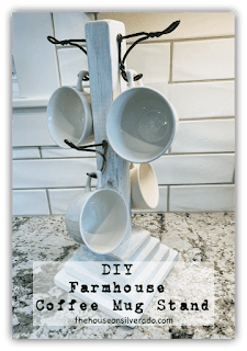 Easy DIY Farmhouse Coffee Mug Stand, One of my favorites this week at Encouraging Hearts and Home, link-up your creations, right here at Scratch Made Food! & DIY Homemade Household!