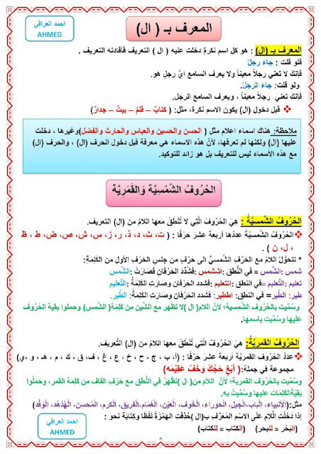 شرح قواعد اللغه العربية للصف الاول متوسط