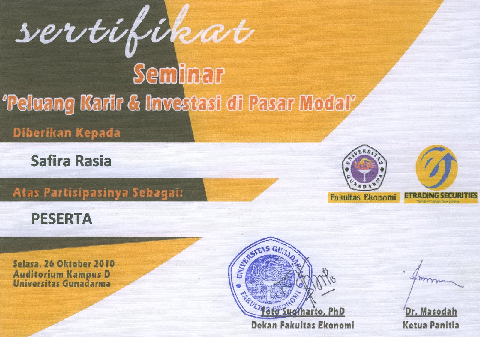 Contoh Sertifikat Seminar