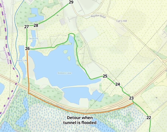 The detour is marked in orange