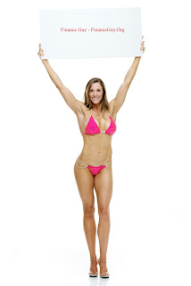 Sexy bikini woman sells sign