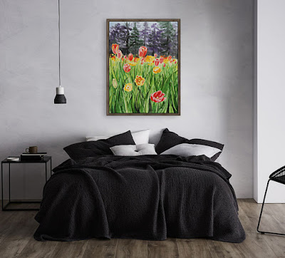 Painting Of Tulips in Bedroom Interior Decor