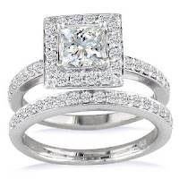 Princess Diamond Bridal Set in 14k White Gold Ring