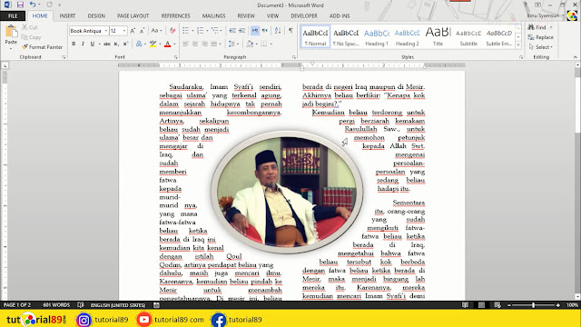 Cara membuat gambar berbentuk lingkaran di tengah tulisan Microsoft word + video