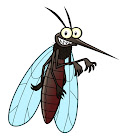 A smiling cartoon mosquito.