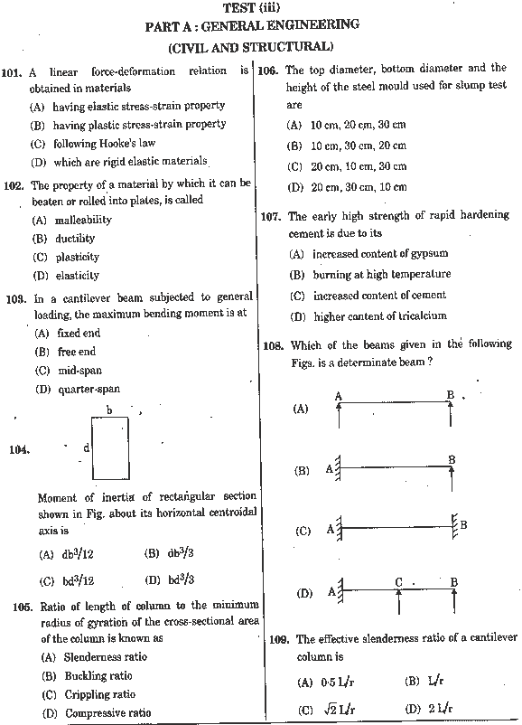 SSC JE General Engineering Civil Question Paper with Answer Key