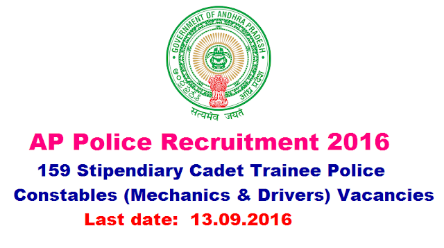 State Level Police Recruitment Board, Andhra Pradesh|AP Police Recruitment 2016|159 Stipendiary Cadet Trainee Police Constables (Mechanics & Drivers) Vacancies|AP Police Recruitment 2016|State Level Police Recruitment Board, Andhra Pradesh invites Application for the post of 159 Stipendiary Cadet Trainee (Mechanics & Drivers) Police Constable|Apply Online before 13 October 2016/2016/09/ap-police-recruitment-2016-stipendary-cadet-trainee-posts-mechanics-drivers-apply-online.html