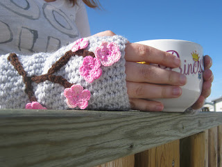 Charming Cherry Blossoms Fingerless Mitts by Kaleidoscope Art & Gifts