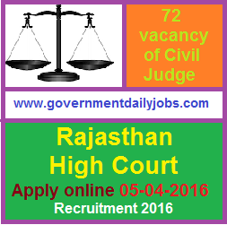 RAJASTHAN HIGH COURT RECRUITMENT 2016 APPLY ONLINE FOR 72 CIVIL JUDGE POSTS