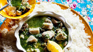 Taro and lamb stew in a bowl