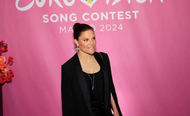 Crown Princess Victoria wore a Jane blazer by Andiata and Kamille trousers. Switzerland won the 68th Eurovision Song Contest