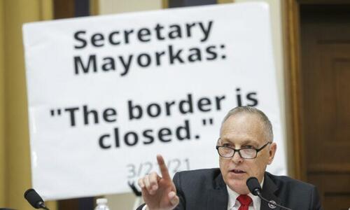 U.S. Rep. Andy Biggs (R-Ariz.) questions Homeland Security Secretary Alejandro Mayorkas as he testifies before the House Judicary Committee at the Rayburn House Office Building in Washington, D.C., on April 28, 2022.