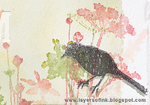 Layers of ink - Field of flowers tutorial by Anna-Karin, with Wildflowers stamps by Tim Holtz and Yupo paper.