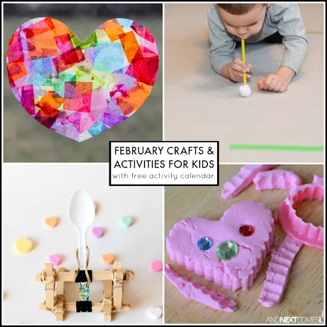 February crafts and activities for kids with free downloadable activity calendar from And Next Comes L