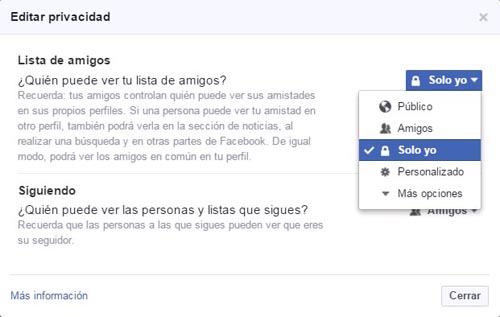 ocultar la lista de amgigos en facebook