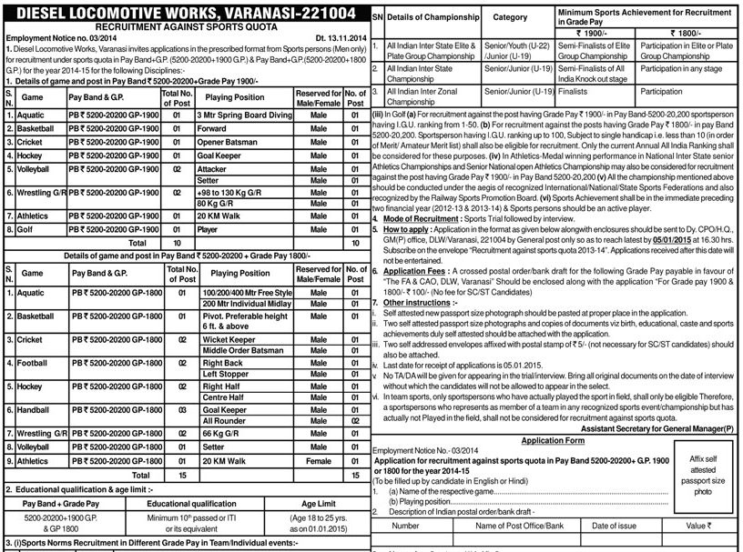 DLW Sports Quota Recruitment 2014-15 Application Format