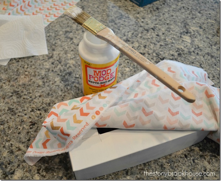 Mod Podge Fabric to Tissue Box Cover