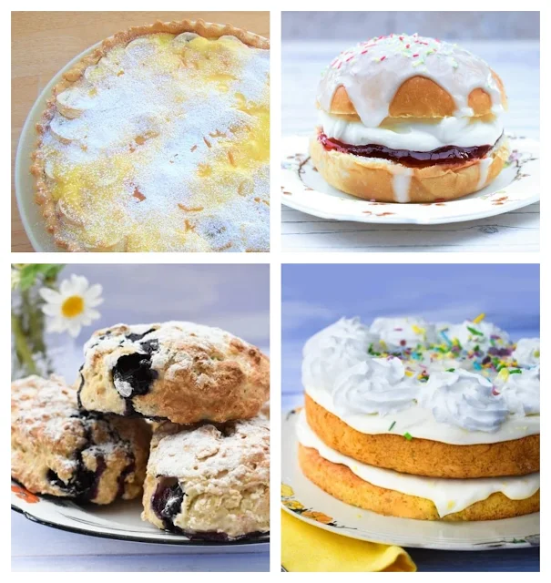 Quick vegan cheat recipes - custard pie, iced buns, lemonade scones & lemonade cake.